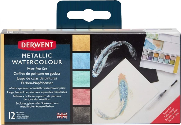 Derwent Metallic Paint Pan Set 12'li Tablet Sulu Boya Metalik Renkler / 2305657 - Resim 2