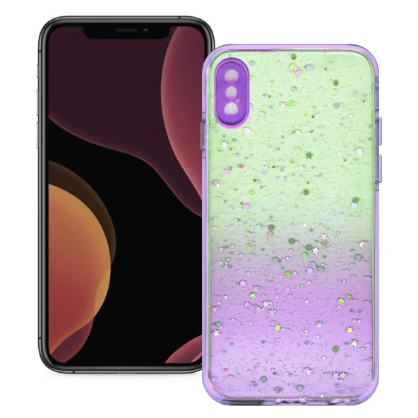 Apple iPhone X / XS Simli Şeffaf Sert Slikon Kılıf - Resim 3