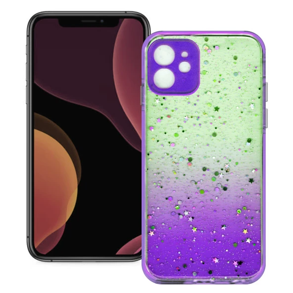 Apple iPhone 12 Mini Simli Şeffaf Sert Slikon Kılıf - Resim 7