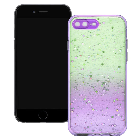 Apple iPhone 7 Plus / iPhone 8 Plus Simli Şeffaf Sert Slikon Kılıf - Resim 3