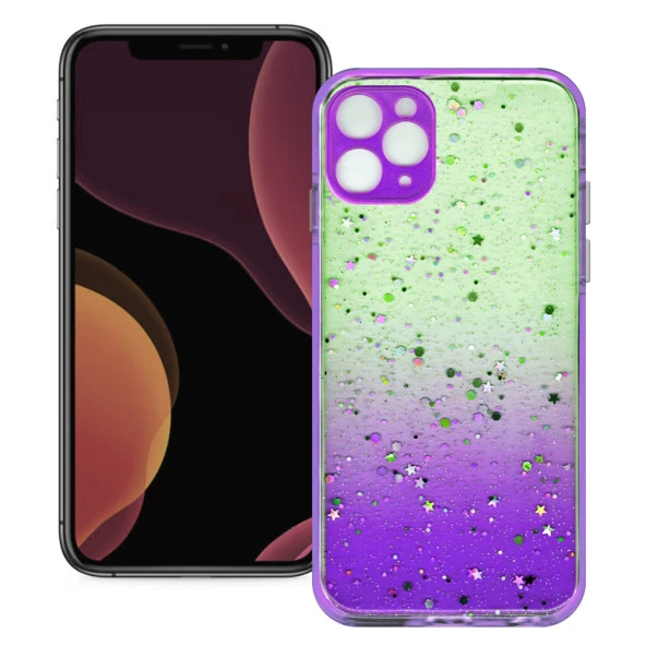 Apple iPhone 11 Pro Simli Şeffaf Sert Slikon Kılıf - Resim 5