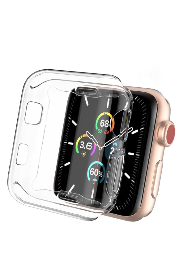 Apple Watch ile Uyumlu 38 40 42 44 45 mm Önü Açık Silikon Şeffaf Kılıf