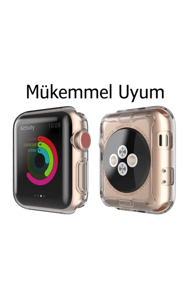Apple Watch ile Uyumlu 38 40 42 44 45 mm Önü Açık Silikon Şeffaf Kılıf - 2