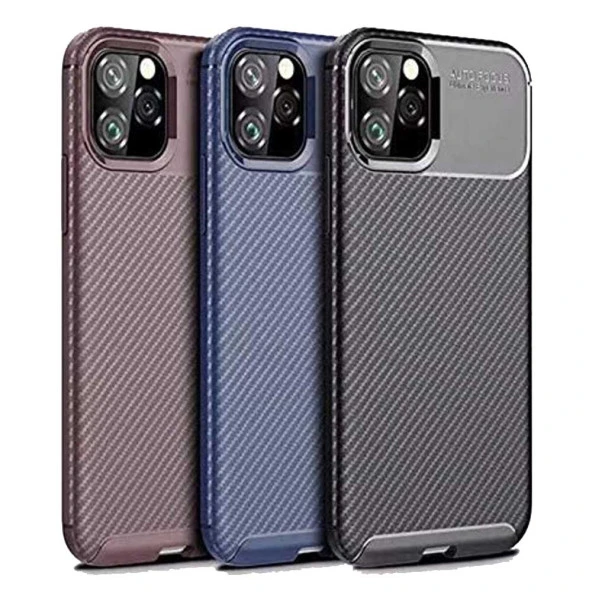 Apple iPhone 11 Pro Max Karbon Desenli Negro Silikon Kılıf - Resim 2