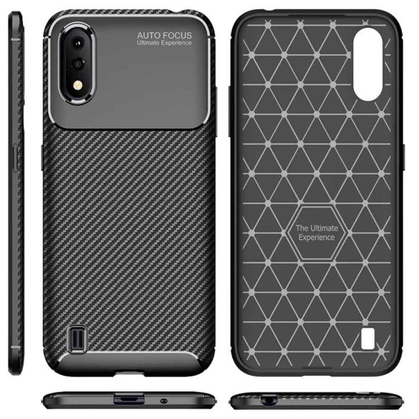 Samsung Galaxy A01 Karbon Desenli Negro Silikon Kılıf - Resim 4