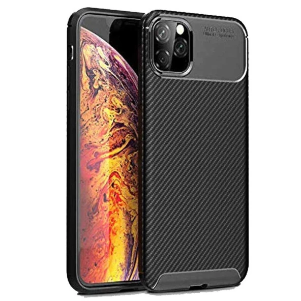 Apple iPhone 11 Pro Max Karbon Desenli Negro Silikon Kılıf - Resim 4