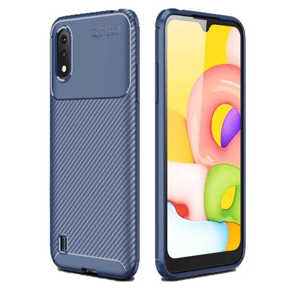 Samsung Galaxy A01 Karbon Desenli Negro Silikon Kılıf - Resim 2