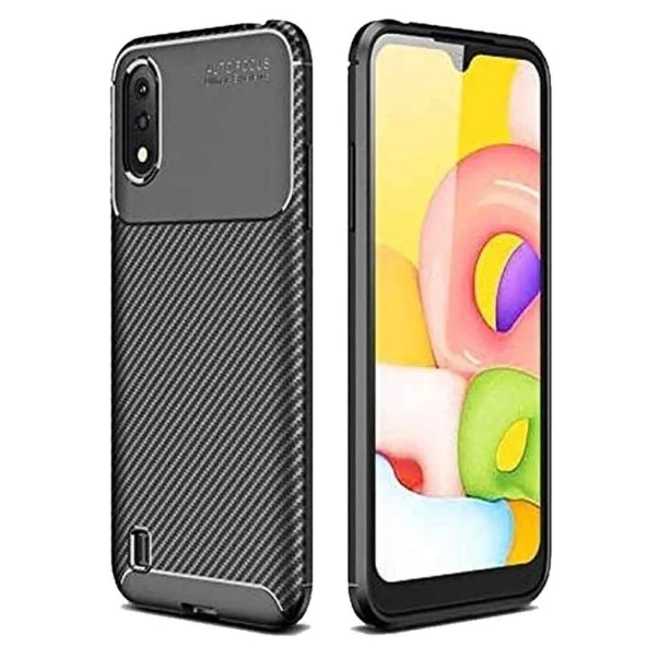 Samsung Galaxy A01 Karbon Desenli Negro Silikon Kılıf - Resim 3