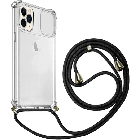 Apple iPhone 11 Pro İp Askılı Şeffaf Kamera Korumalı Kılıf - 9