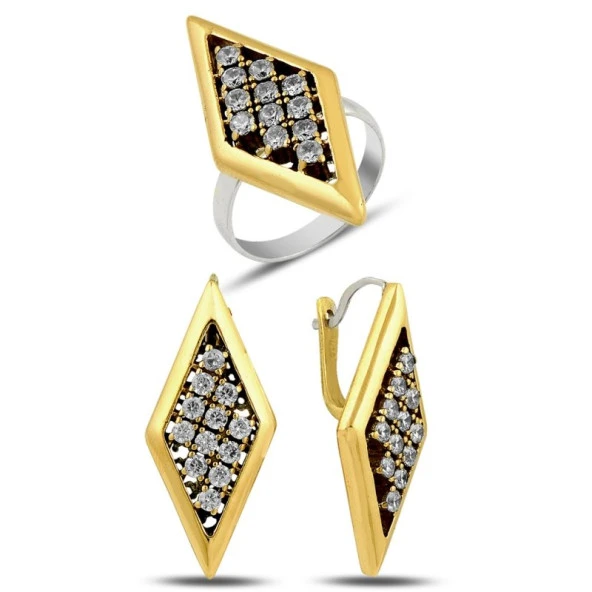 Gümüş Zirkon Taşlı Otantik Set