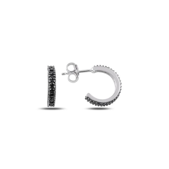 Gümüş 12mm Tek Sıra Siyah Zirkon Taşlı Tamtur Küpe