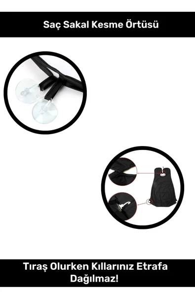 Premium Serisi Pratik Vakumlu Aynaya Yapıştırma Aparatlı Evde Saç Sakal Kesme Beyaz Tıraş Örtüsü - 3