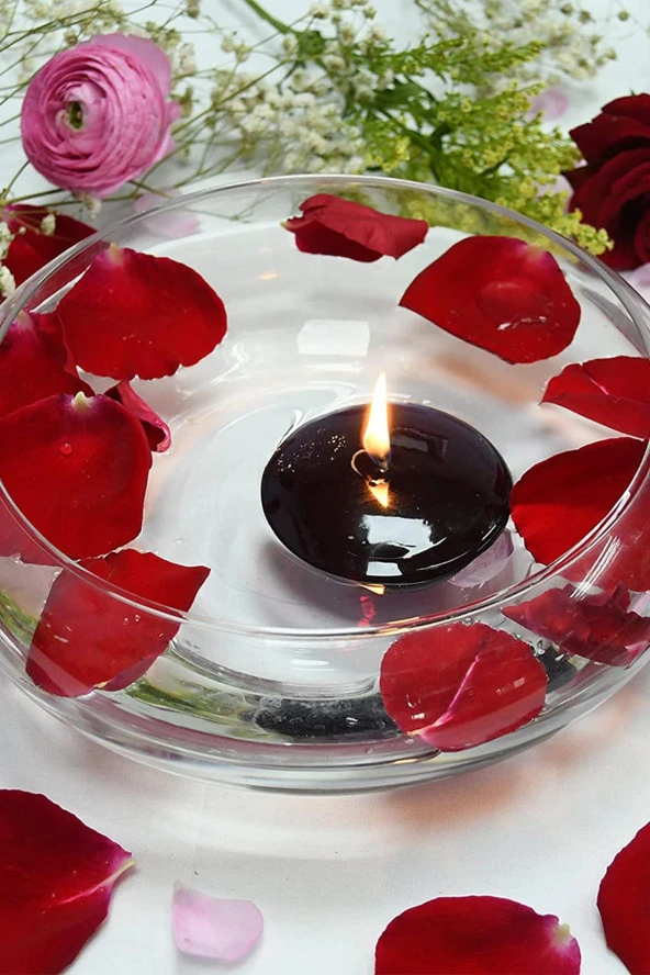 Float | Siyah 24 Adet Yüzen Mum | 4 Saat Yanan Tea Light Mum | Kokusuz Terapi Mumu - Resim 5