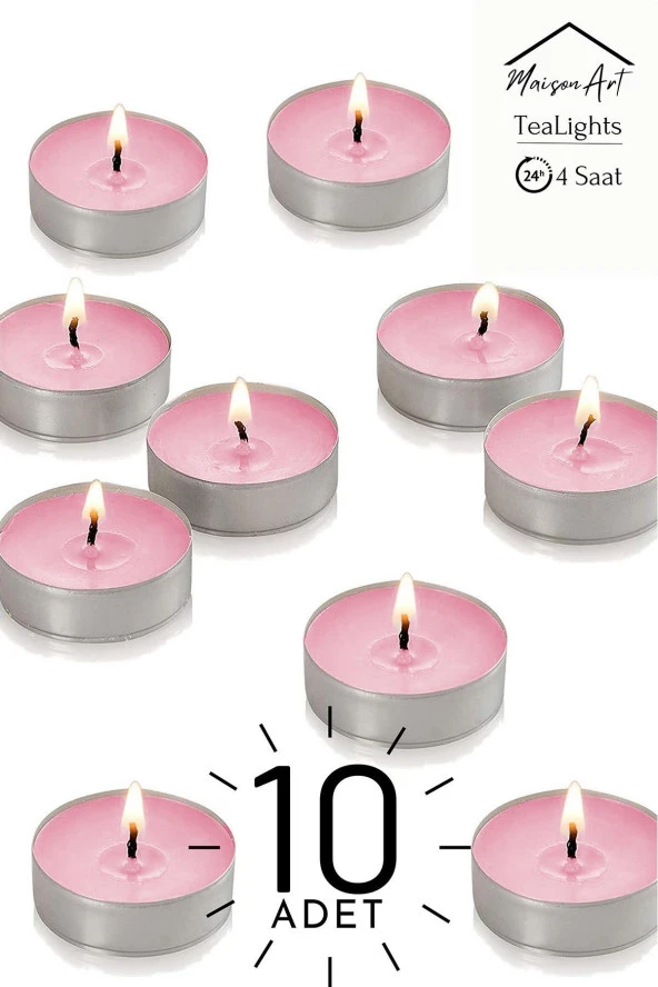 10 Adet | Gül Kokulu Tealight Mum | 4 Saat Yanar | Dekoratif Mumluk Mumu ürün görseli