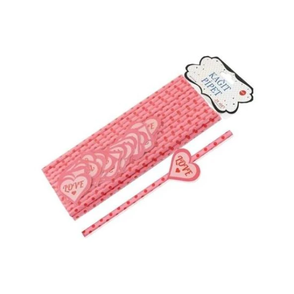 SÜSLÜ KAĞIT PİPET 20CM - LOVE KALP - 25 ADET