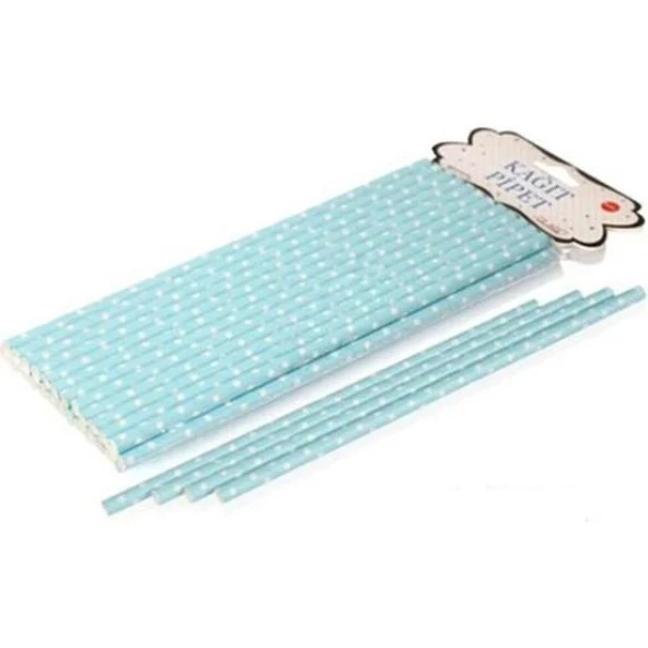 KAĞIT PİPET UZUN 26 CM - Ø6MM. MAVİ ÜZERİNE BEYAZ PUANTİYE / 25 ADET