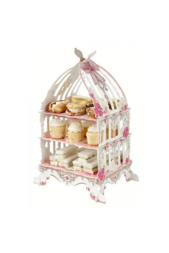 KARTON CUPCAKE STAND PEMBE KAFES MODELİ