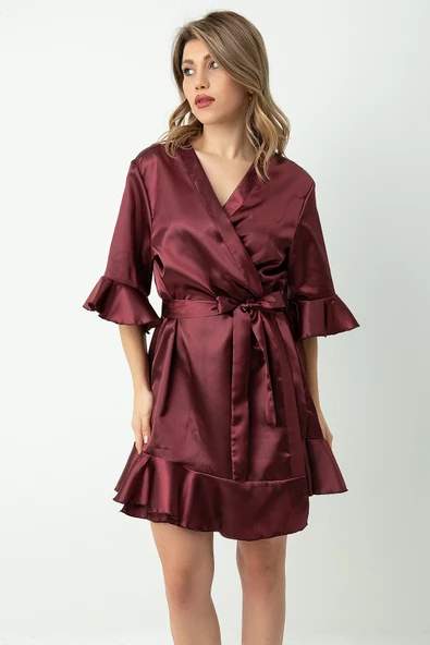 DoReMi Kuşaklı Fırfırlı Saten Sabahlık - 4