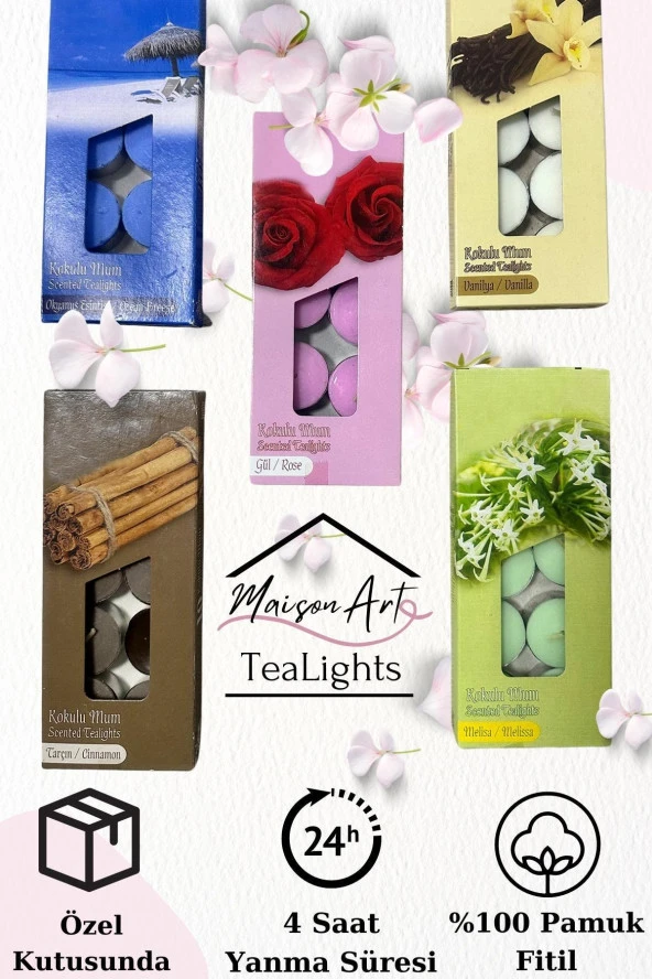 10 Adet | Yasemin Kokulu Tealight Mum | 4 Saat Yanar | Dekoratif Mumluk Mumu - Resim 3
