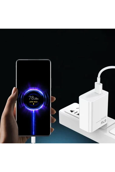 67W Hızlı Şarj Cihazı Aleti 6A Kablo/Adaptör Seti Type C USB Xiaomi Redmi Samsung Uyumlu Duvar Tipi - 3