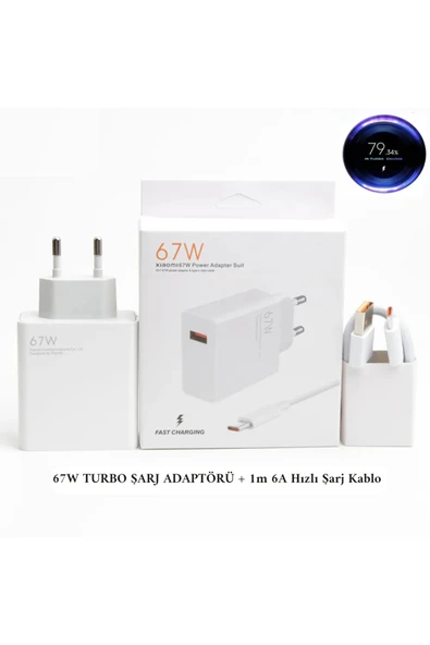 67W Hızlı Şarj Cihazı Aleti 6A Kablo/Adaptör Seti Type C USB Xiaomi Redmi Samsung Uyumlu Duvar Tipi - 4