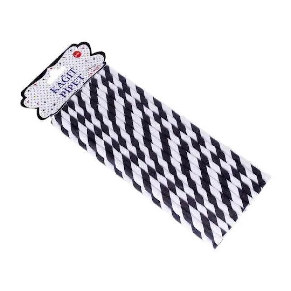 KAĞIT PİPET UZUN 26 CM - Ø6MM. SİYAH-BEYAZ SPİRAL / 25 ADET