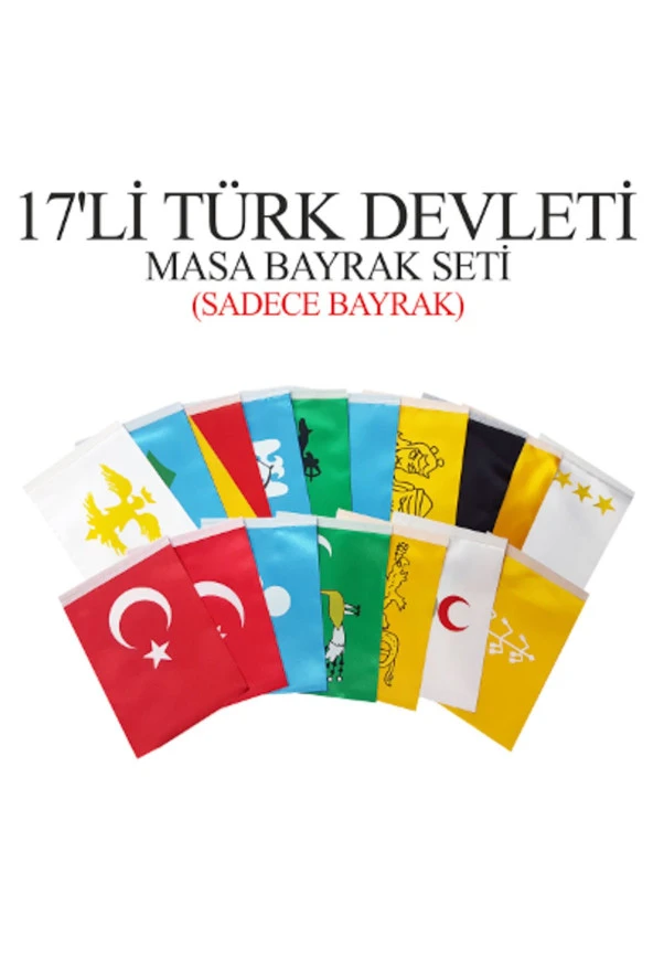 17'li Türk Devletleri Masa Bayrağı Seti 15x22,5( Sadece Bayrak)