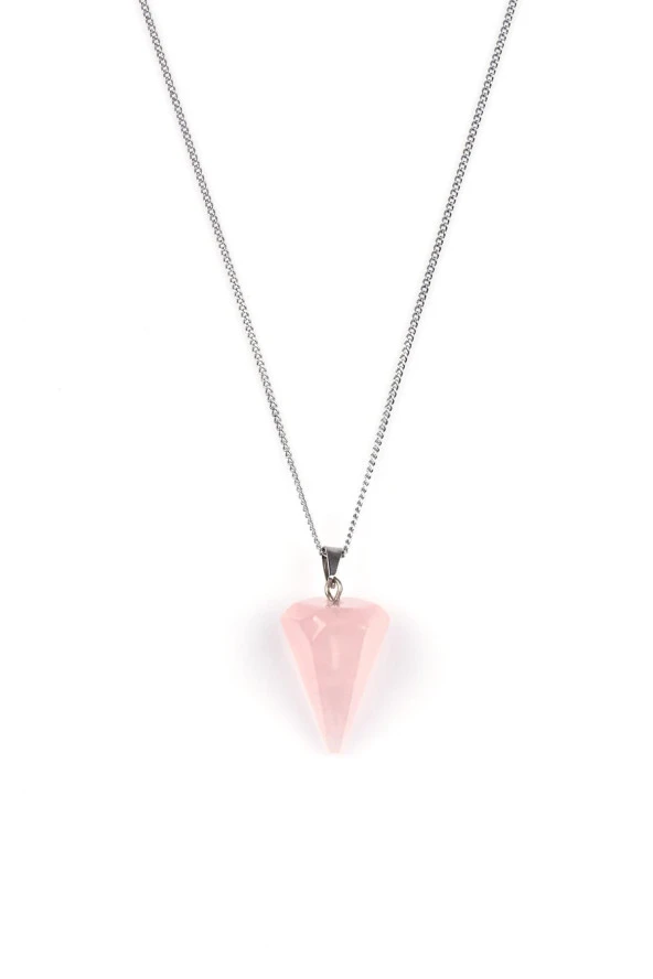 Pembe Kuvars Doğal Taş Kolye