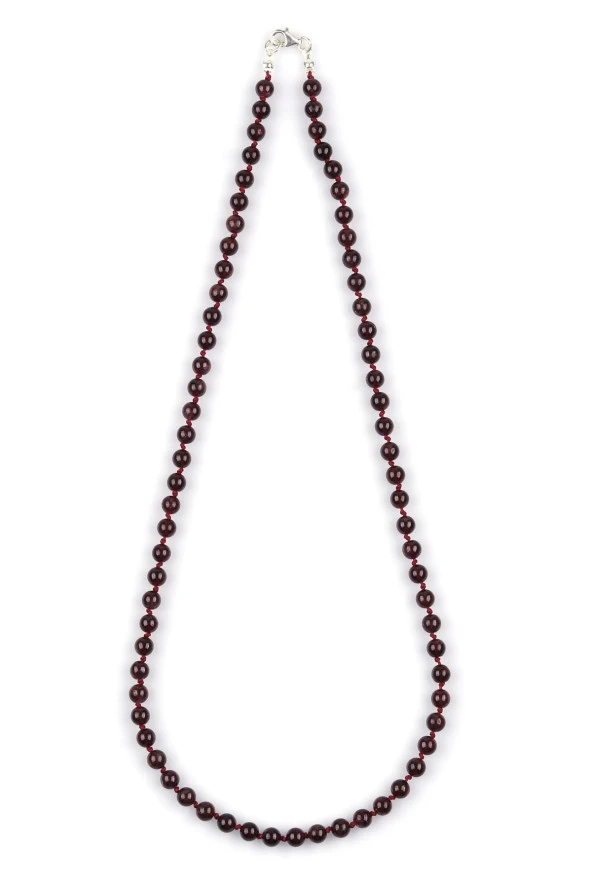Granat-Lal Doğal Taş 6 mm Düğümlü Kolye