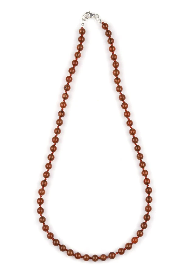 Hessonite Garnet - Lal Doğal Taş 6 mm Düğümlü Kolye