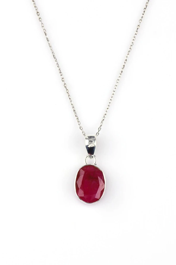 Glass Filled Ruby ( Yakut ) Doğal Taş 925 Ayar Gümüş Kolye