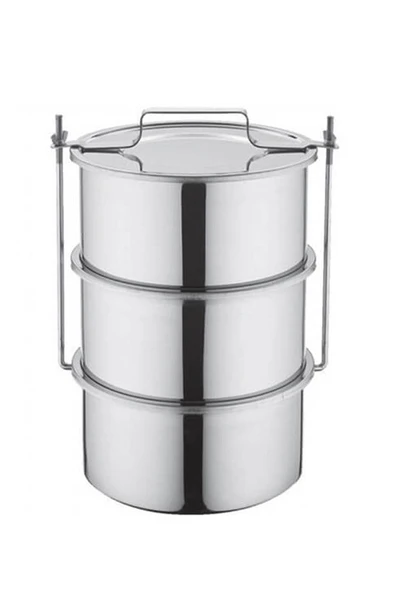 Özbir Paslanmaz Mat 430 Çelik 18/8  Endüstriyel Sefertası 3'lü 24x12 Cm 5.4 Lt 21 Porsiyon ürün görseli 1