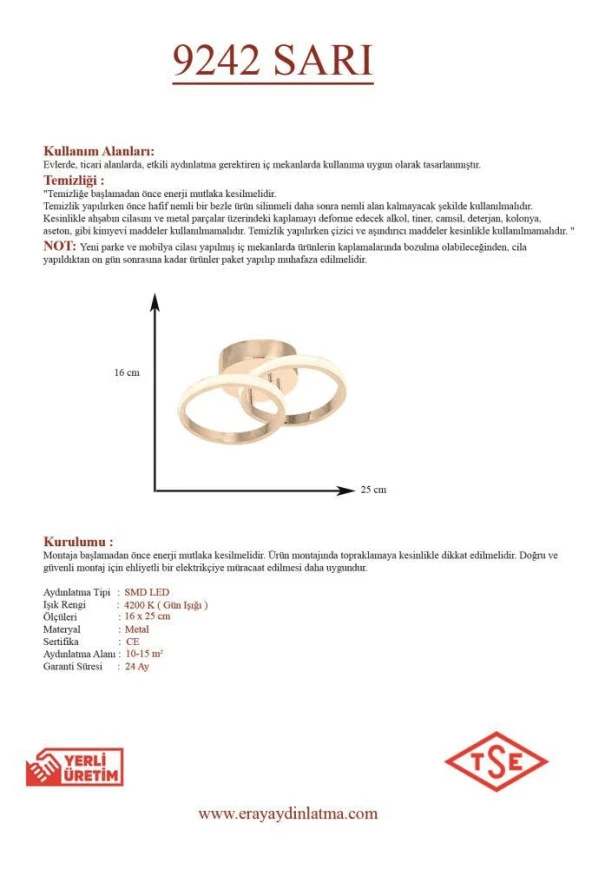 Eray Aydınlatma 9242 Ledli Gold Plofonyer Avize - 3
