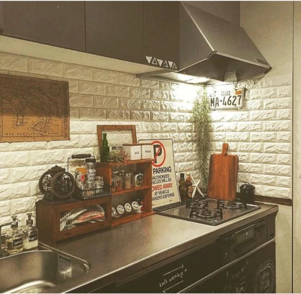 70x77cm Mutfak Tezgah Arası 3d Kendinden Yapışkanlı  Sünger Tuğla Duvar Kaplama Paneli Kağıdı