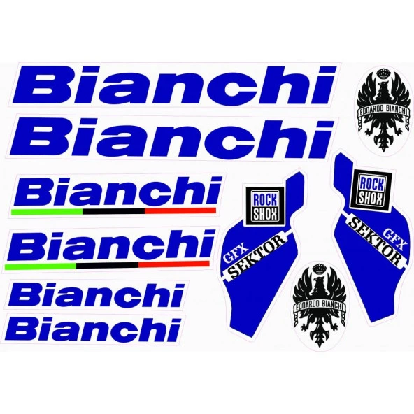 Bianchi Bisiklet Sticker Etiket Seti Mavi A4