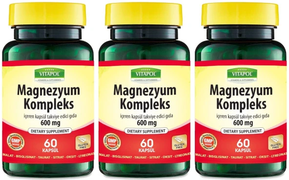 Trunature Magnesium Complex 3x60 Kapsül Magnezyum Kompleks Malat Bisglisinat Taurat Sitrat Oksit L-Treonat
