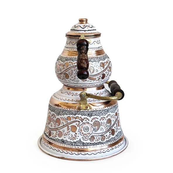 Shark Anatolia Beyaz Bakır Çaydanlık Erzincan El İşleme 10 Kişilik - 6