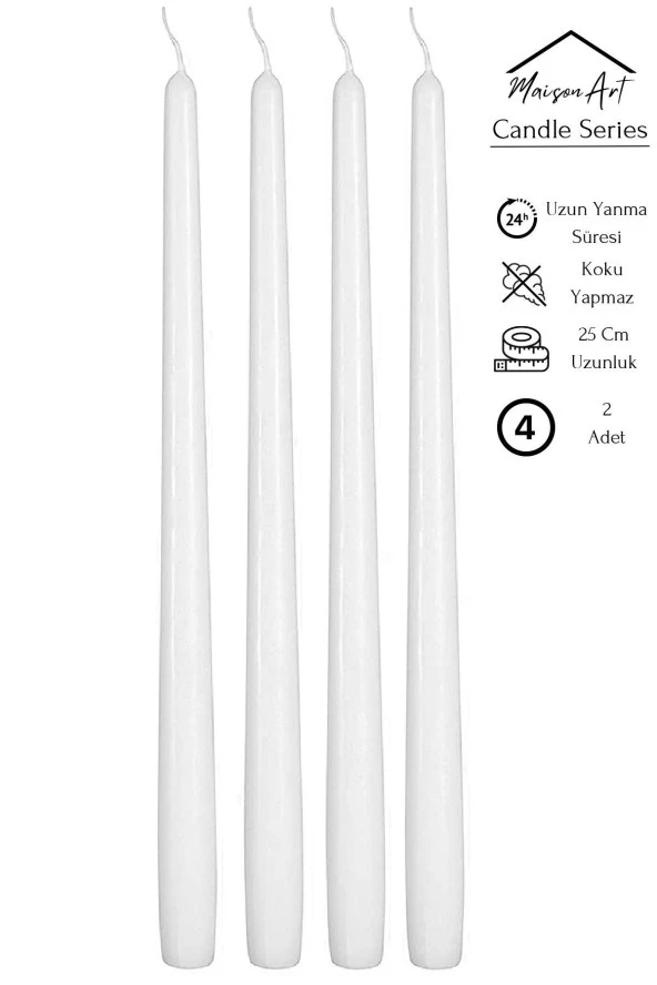 Şamdan Mumu | 4 Adet | Beyaz Renk Konik Şamdan Mumu ürün görseli