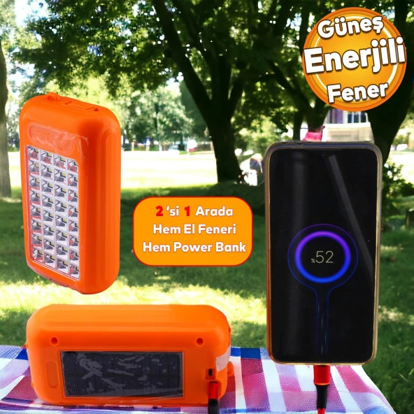 Güneş Enerjili Şarjlı 32 Ledli Işıldak Lamba Aydınlatma Kamp Feneri Beyaz Işık Power Bank