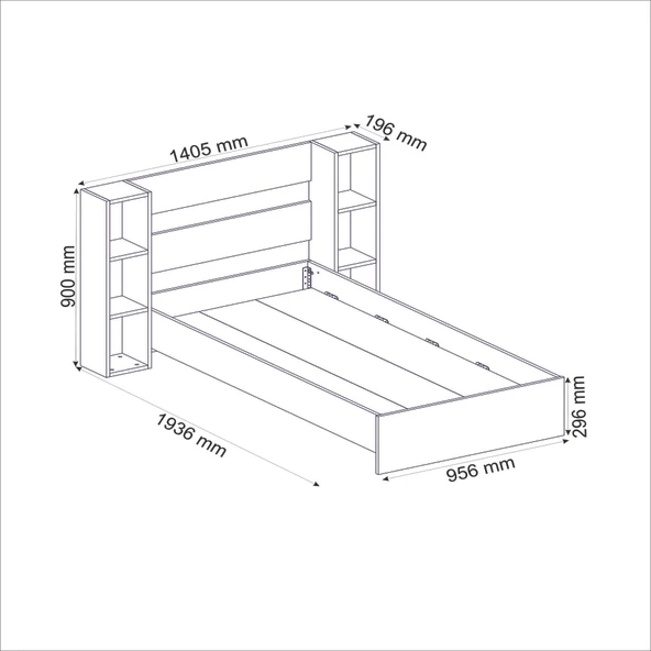 Arnetti Smart Tek Kişilik Başlıklı Raflı 90x190 Yatak Uyumlu Karyola Beyaz - 6