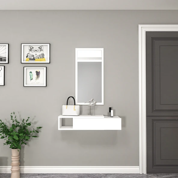 Arnetti Vien Çekmeceli Raflı Duvara Monte Aynalı Dresuar, Beyaz - Vien ürün görseli 1