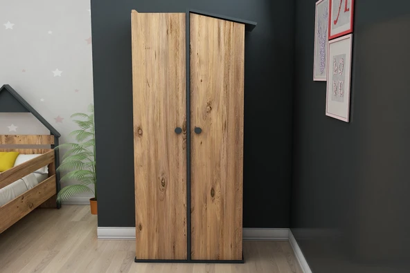 Arnetti Valerin 2 Kapaklı Genç Odası Gardıop Atlantik Çam Antrasit ürün görseli 1