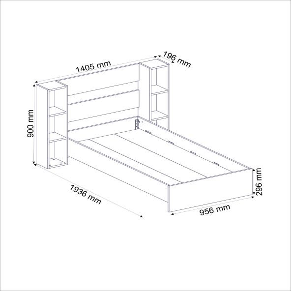 Arnetti Smart Tek Kişilik Başlıklı Raflı 90x190 Yatak Uyumlu Karyola Beyaz - 5