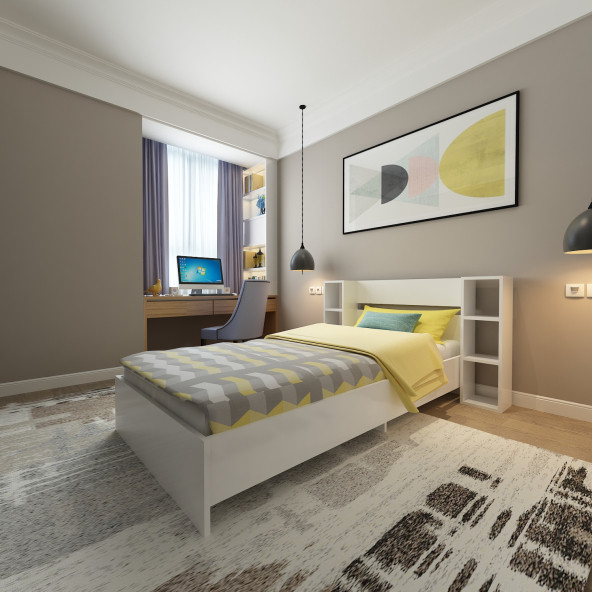 Arnetti Smart Tek Kişilik Başlıklı Raflı 90x190 Yatak Uyumlu Karyola Beyaz - 3