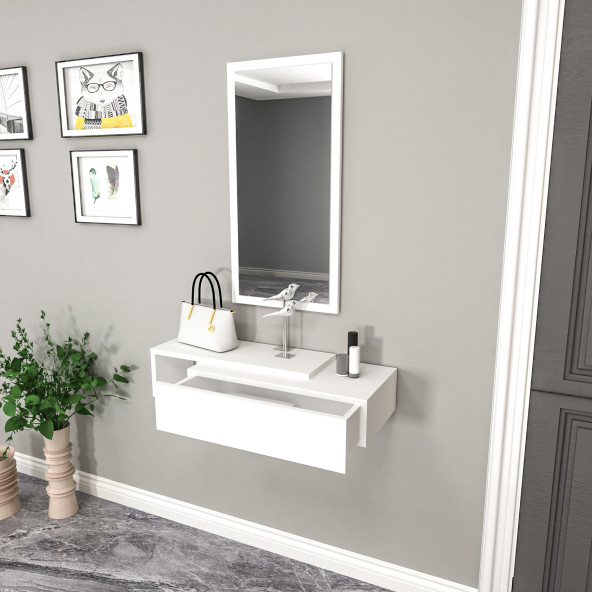 Arnetti Vien Çekmeceli Raflı Duvara Monte Aynalı Dresuar, Beyaz - Vien - 3