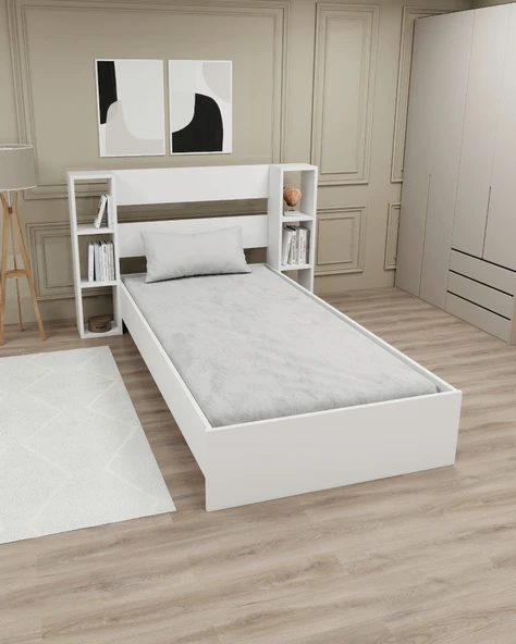 Arnetti Smart Tek Kişilik Başlıklı Raflı 90x190 Yatak Uyumlu Karyola Beyaz - 1