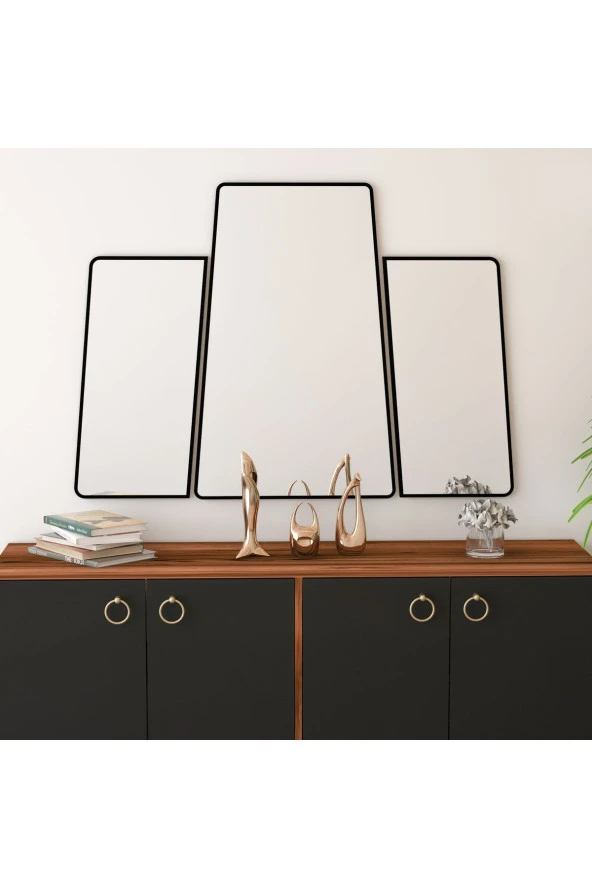 Arnetti Forza Large Siyah Modern Dekoratif 3 Parça Salon Ayna