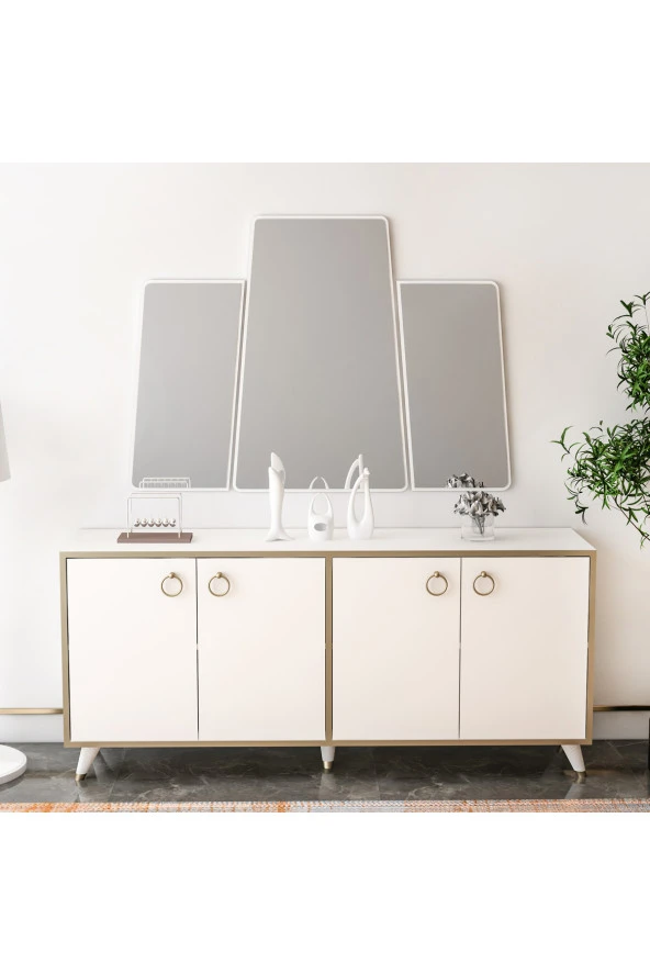 Arnetti Forza Large Beyaz 3 Parça Modern Dekoratif Salon Ayna