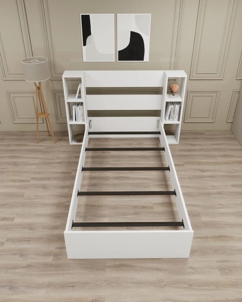 Arnetti Smart Tek Kişilik Başlıklı Raflı 90x190 Yatak Uyumlu Karyola Beyaz - 3
