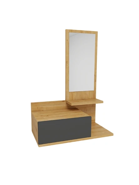 Arnetti Rozella Aynalı Dresuar Duvara Monte Çekmeceli Dresuar Makyaj Masası Antrasit , Safirmeşe - 5